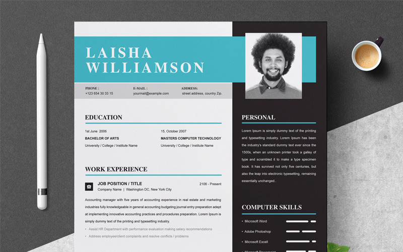 Download Резюме "Laisha Resume Template" / Laisha Resume Template - Резюме на тему графика 1 page resume 2 clean cv cover letter design template illustrator eps mac pages microsoft word modern photoshop psd professional