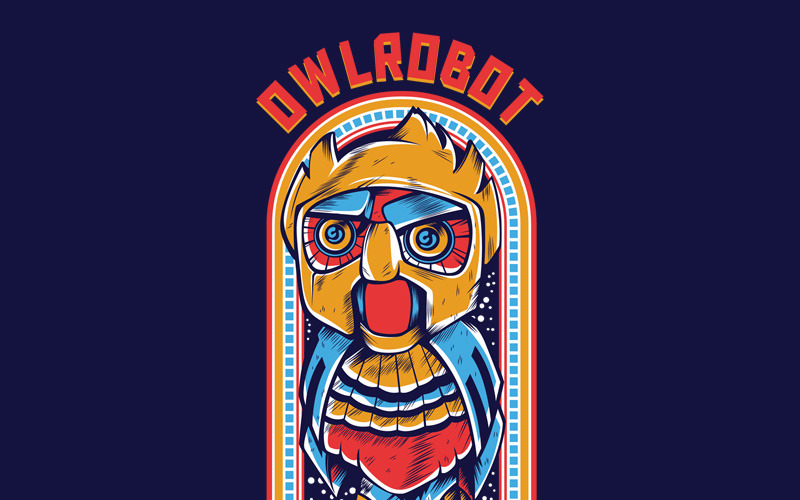 Download T-shirt Design "Owl Robot - T-shirt Design" / Owl Robot - T-shirt Design - T-shirt Design на тему графика illustration t-shirt design artwork apparel merch cartoon events fashion robot funky light steampunk artsy cute retro kids show