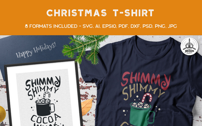 Download T-shirt Design "Shimmy Shimmy Hot Cocoa - T-shirt Design" / Shimmy Shimmy Hot Cocoa - T-shirt Design - T-shirt Design на тему графика christmas tshirt party holiday xmas vector logo print sweater new year ugly branding decoration template set svg bundle christmas badges