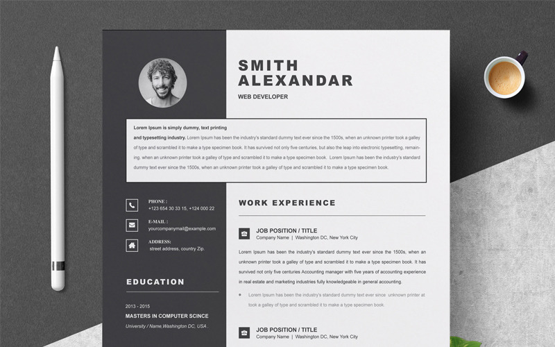 Download Резюме "Smith Resume Template" / Smith Resume Template - Резюме на тему графика 1 page resume 2 clean cv cover letter design template illustrator eps mac pages microsoft word modern photoshop psd professional