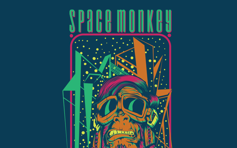 Download T-shirt Design "Space Monkey - T-shirt Design" / Space Monkey - T-shirt Design - T-shirt Design на тему графика illustration t-shirt design artwork apparel merch cartoon events fashion space astronaut monkey animal smart techno future festival colorful hippie comicart