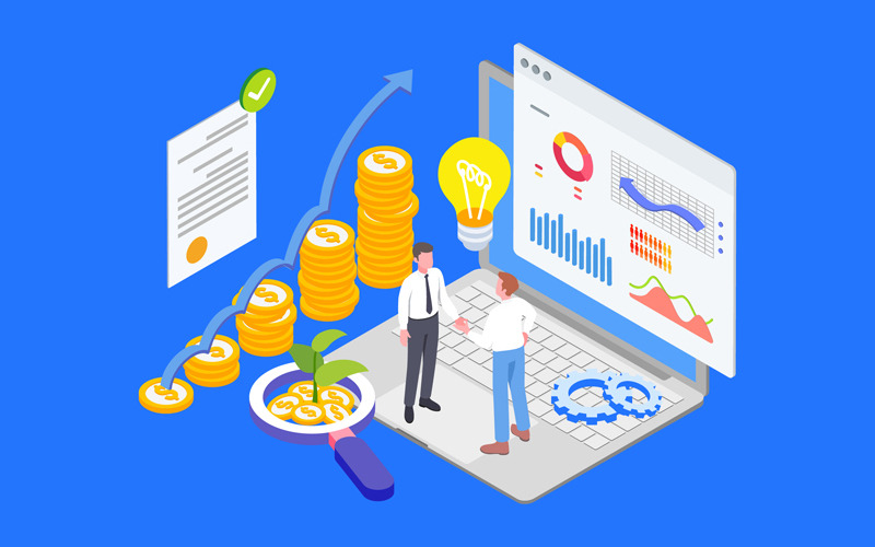 Download Иллюстрация "Capital Mobilization 3 - Illustration" / Capital Mobilization 3 - Illustration - Иллюстрация на тему графика isometric illustration blockchain platform finance report chart analysis growth device laptop bussiness strategy people design.