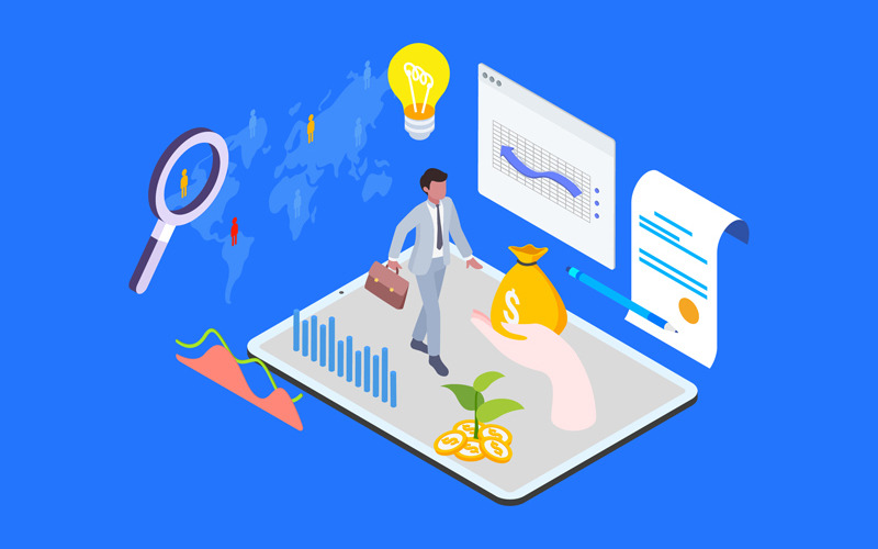 Download Иллюстрация "Capital Mobilization 4 - Illustration" / Capital Mobilization 4 - Illustration - Иллюстрация на тему графика isometric illustration blockchain platform finance report chart analysis growth device laptop bussiness strategy people design.
