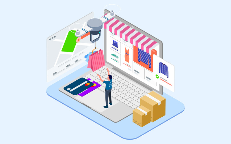 Download Иллюстрация "Drones Delivery Isometric 10 - T2 - Illustration" / Drones Delivery Isometric 10 - T2 - Illustration - Иллюстрация на тему графика isometric illustration blockchain platform finance report chart analysis growth device laptop bussiness strategy people design.