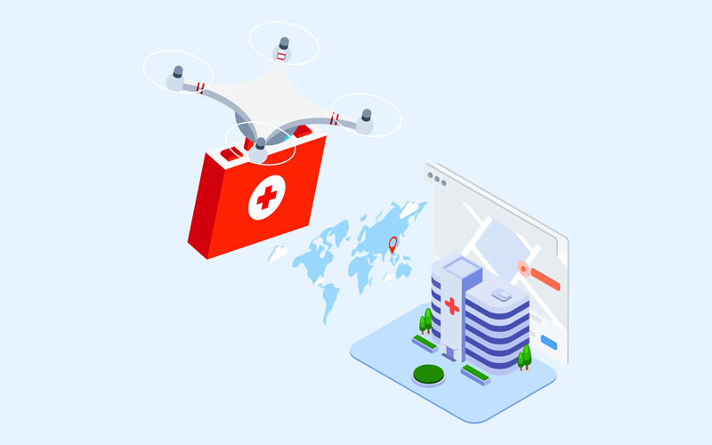 Download Иллюстрация "Drones Delivery Isometric 6 - T2 - Illustration" / Drones Delivery Isometric 6 - T2 - Illustration - Иллюстрация на тему графика isometric illustration blockchain platform finance report chart analysis growth device laptop bussiness strategy people design.
