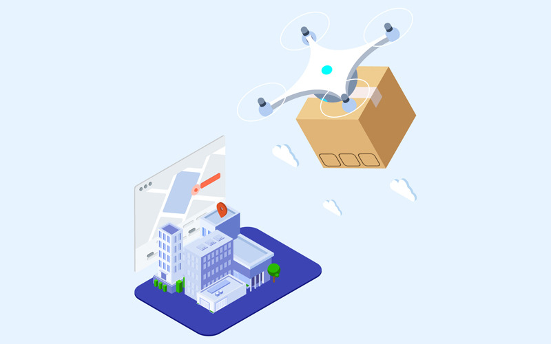 Download Иллюстрация "Drones Delivery Isometric 7 - T2 - Illustration" / Drones Delivery Isometric 7 - T2 - Illustration - Иллюстрация на тему графика isometric illustration blockchain platform finance report chart analysis growth device laptop bussiness strategy people design.