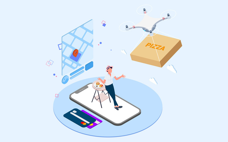 Download Иллюстрация "Drones Delivery Isometric 8 - T2 - Illustration" / Drones Delivery Isometric 8 - T2 - Illustration - Иллюстрация на тему графика isometric illustration blockchain platform finance report chart analysis growth device laptop bussiness strategy people design.