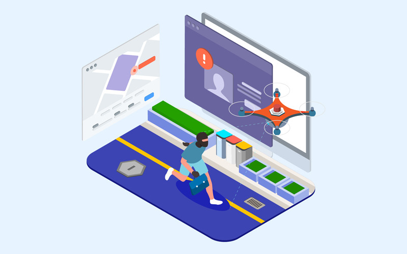 Download Иллюстрация "Drones Police Isometric 4 - T2 - Illustration" / Drones Police Isometric 4 - T2 - Illustration - Иллюстрация на тему графика isometric illustration blockchain platform finance report chart analysis growth device laptop bussiness strategy people design.