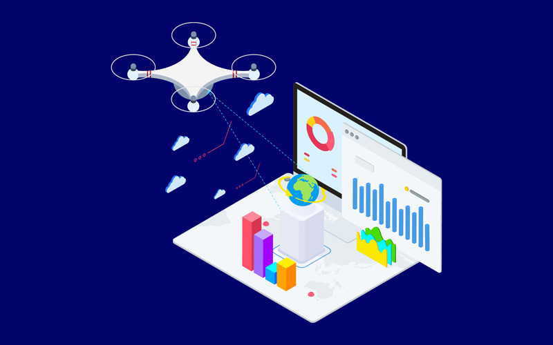 Download Иллюстрация "Drones Survey And Mapping Isometric 1 - T2 - Illustration" / Drones Survey And Mapping Isometric 1 - T2 - Illustration - Иллюстрация на тему графика isometric illustration blockchain platform finance report chart analysis growth device laptop bussiness strategy people design.