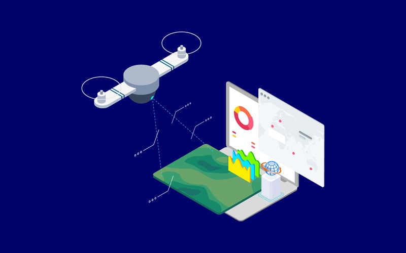 Download Иллюстрация "Drones Survey And Mapping Isometric 2 - T2 - Illustration" / Drones Survey And Mapping Isometric 2 - T2 - Illustration - Иллюстрация на тему графика isometric illustration blockchain platform finance report chart analysis growth device laptop bussiness strategy people design.