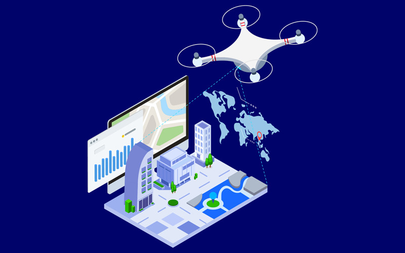 Download Иллюстрация "Drones Survey And Mapping Isometric 3 - T2 - Illustration" / Drones Survey And Mapping Isometric 3 - T2 - Illustration - Иллюстрация на тему графика isometric illustration blockchain platform finance report chart analysis growth device laptop bussiness strategy people design.