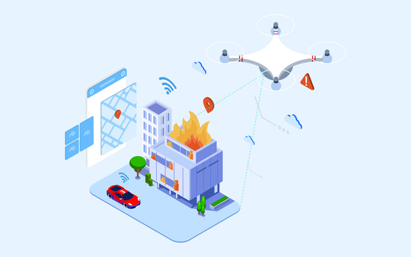 Drones zoeken en redden isometrisch - t2 - illustratie
