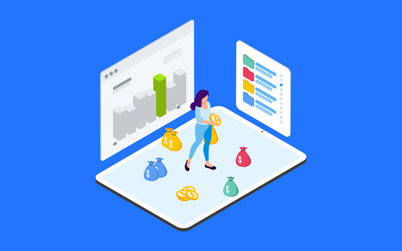 Download Иллюстрация "Financial Allocation For Projects 1 - Illustration" / Financial Allocation For Projects 1 - Illustration - Иллюстрация на тему графика isometric illustration blockchain platform finance report chart analysis growth device laptop bussiness strategy people design.