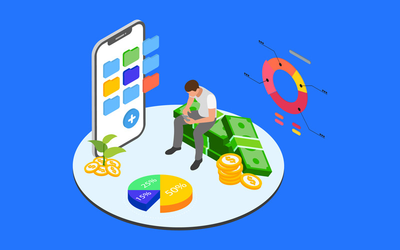 Download Иллюстрация "Financial Allocation For Projects 4 - Illustration" / Financial Allocation For Projects 4 - Illustration - Иллюстрация на тему графика isometric illustration blockchain platform finance report chart analysis growth device laptop bussiness strategy people design.