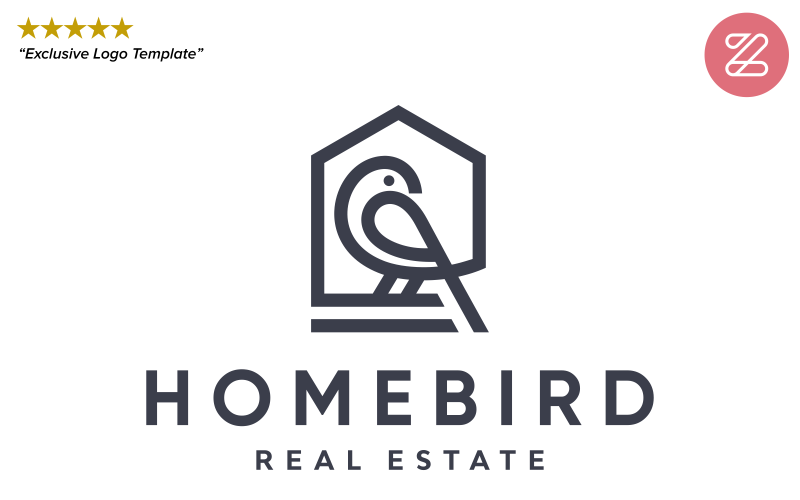 Download Шаблон логотипа "HomeBird Logo Template" / HomeBird Logo Template - Шаблон логотипа на тему графика home bird house real estate broker rent luxury premium memorable clever attractive adaptable logo brand elegant animal royal exclusive outline