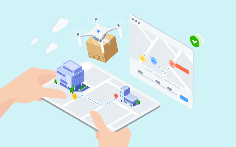 Download Иллюстрация "IOT Drone Delivery Isometric 1 - TU - Illustration" / IOT Drone Delivery Isometric 1 - TU - Illustration - Иллюстрация на тему графика isometric illustration blockchain platform finance report chart analysis growth device laptop bussiness strategy people design.
