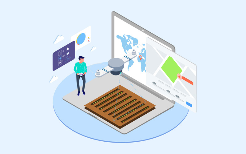 Download Иллюстрация "Automatic Watering with Drones Isometric 3 - T2 - Illustration" / Automatic Watering with Drones Isometric 3 - T2 - Illustration - Иллюстрация на тему графика isometric illustration blockchain platform finance report chart analysis growth device laptop bussiness strategy people design.