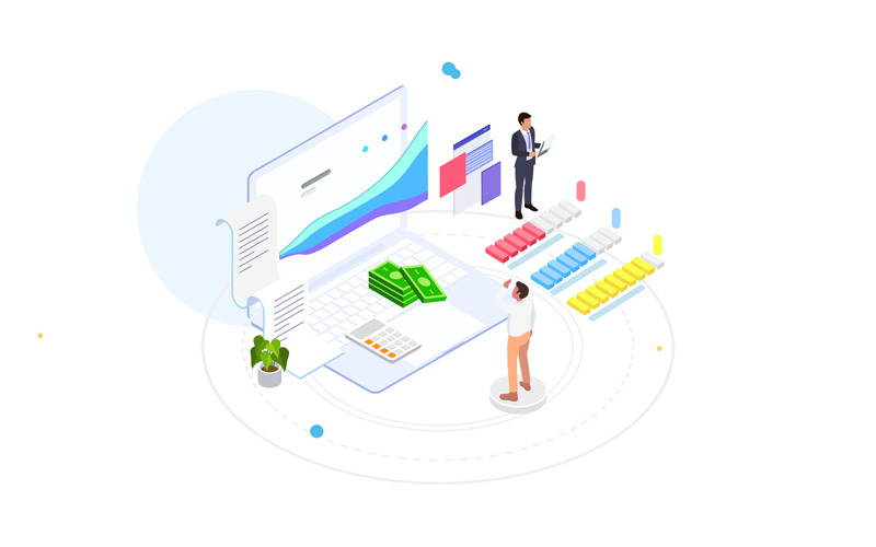 Download Иллюстрация "Financial planning 2 - Illustration" / Financial planning 2 - Illustration - Иллюстрация на тему графика isometric illustration blockchain platform finance report chart analysis growth device laptop bussiness strategy people design.