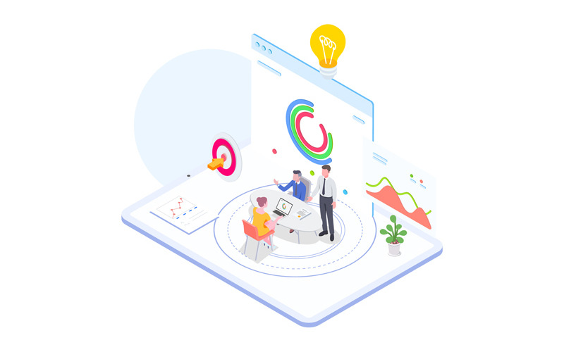 Download Иллюстрация "Financial planning 5 - Illustration" / Financial planning 5 - Illustration - Иллюстрация на тему графика isometric illustration blockchain platform finance report chart analysis growth device laptop bussiness strategy people design.