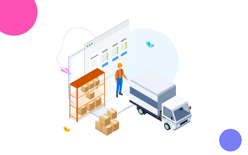 Download Иллюстрация "Goods management 1 - Illustration" / Goods management 1 - Illustration - Иллюстрация на тему графика isometric illustration blockchain platform finance report chart analysis growth device laptop bussiness strategy people design.