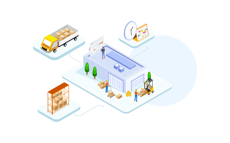 Download Иллюстрация "Goods management 3 - Illustration" / Goods management 3 - Illustration - Иллюстрация на тему графика isometric illustration blockchain platform finance report chart analysis growth device laptop bussiness strategy people design.