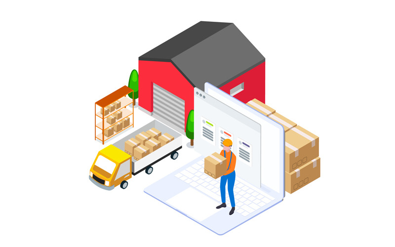 Download Иллюстрация "Goods management 4 - Illustration" / Goods management 4 - Illustration - Иллюстрация на тему графика isometric illustration blockchain platform finance report chart analysis growth device laptop bussiness strategy people design.