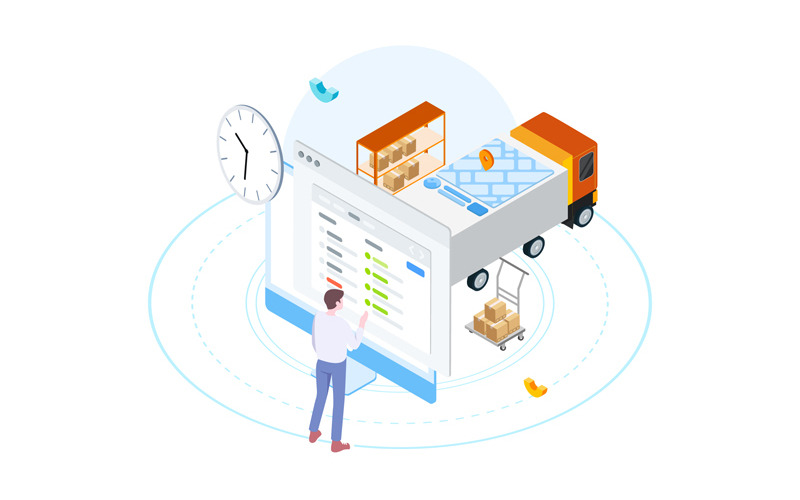 Download Иллюстрация "Goods management 5 - Illustration" / Goods management 5 - Illustration - Иллюстрация на тему графика isometric illustration blockchain platform finance report chart analysis growth device laptop bussiness strategy people design.