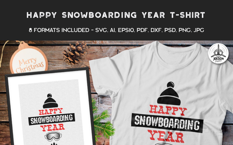 Download T-shirt Design "Happy Snowboarding Year - T-shirt Design" / Happy Snowboarding Year - T-shirt Design - T-shirt Design на тему графика christmas tshirt party holiday xmas vector logo print sweater new year ugly branding decoration template set svg bundle christmas badges