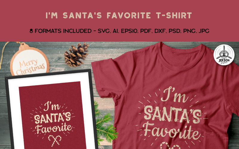 Download T-shirt Design "I'm Santa's Favorite - T-shirt Design" / I'm Santa's Favorite - T-shirt Design - T-shirt Design на тему графика christmas tshirt party holiday xmas vector logo print sweater new year ugly branding decoration template set svg bundle christmas badges