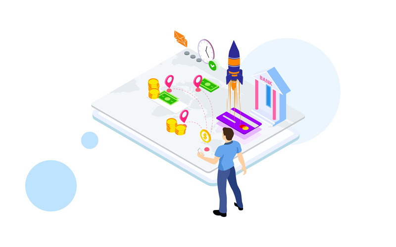 Download Иллюстрация "International Payments 2 - Illustration" / International Payments 2 - Illustration - Иллюстрация на тему графика isometric illustration blockchain platform finance report chart analysis growth device laptop bussiness strategy people design.