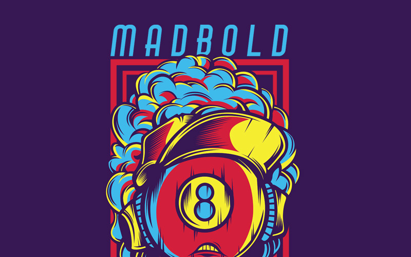 Download T-shirt Design "Madbold - T-shirt Design" / Madbold - T-shirt Design - T-shirt Design на тему графика illustration t-shirt design artwork apparel merch cartoon events fashion arts bold mascot sport eight number youth biliard