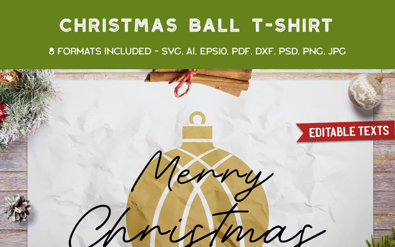 Download T-shirt Design "Merry Christmas Ball - T-shirt Design" / Merry Christmas Ball - T-shirt Design - T-shirt Design на тему графика christmas tshirt party holiday xmas vector logo print sweater new year ugly branding decoration template set svg bundle christmas badges