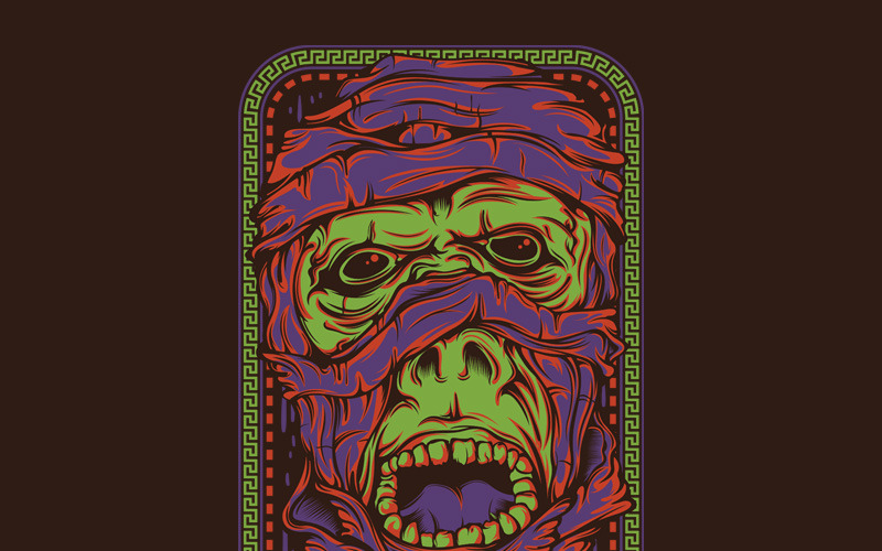 Download T-shirt Design "Mummies - T-shirt Design" / Mummies - T-shirt Design - T-shirt Design на тему графика illustration t-shirt design artwork apparel merch cartoon events fashion dark dope monster creepy mummy green horror oriental japanese