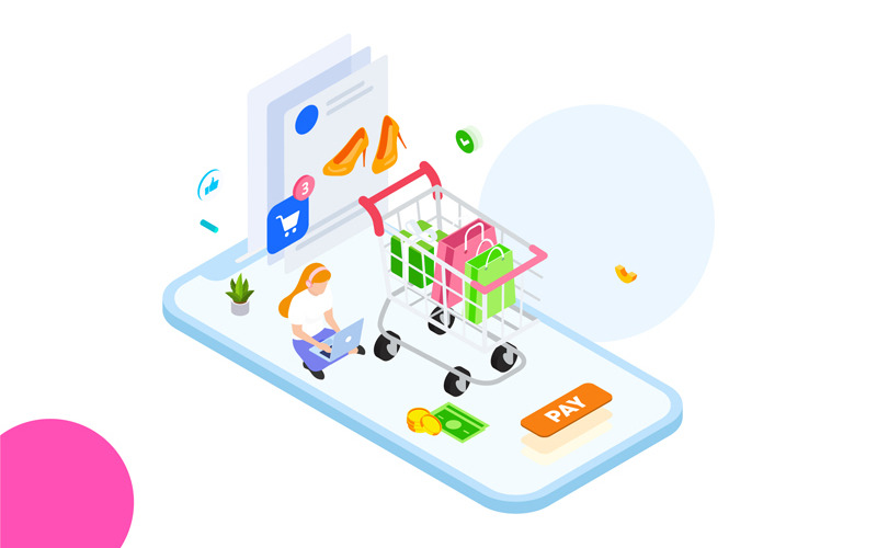 Download Иллюстрация "Online payment 2 - Illustration" / Online payment 2 - Illustration - Иллюстрация на тему графика isometric illustration blockchain platform finance report chart analysis growth device laptop bussiness strategy people design.