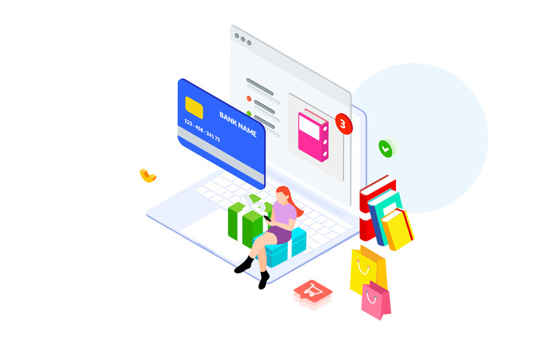 Download Иллюстрация "Online payment 3 - Illustration" / Online payment 3 - Illustration - Иллюстрация на тему графика isometric illustration blockchain platform finance report chart analysis growth device laptop bussiness strategy people design.