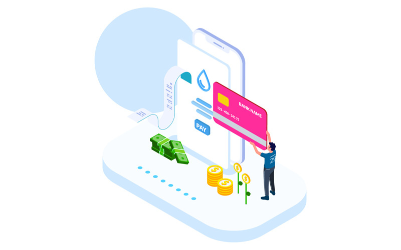 Download Иллюстрация "Pay money 4 - Illustration" / Pay money 4 - Illustration - Иллюстрация на тему графика isometric illustration blockchain platform finance report chart analysis growth device laptop bussiness strategy people design.