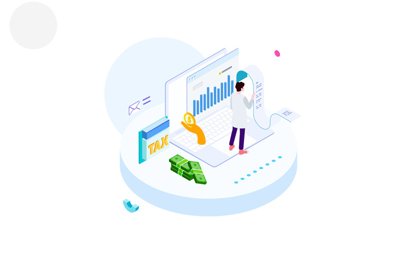 Download Иллюстрация "Pay tax 1 - Illustration" / Pay tax 1 - Illustration - Иллюстрация на тему графика isometric illustration blockchain platform finance report chart analysis growth device laptop bussiness strategy people design.