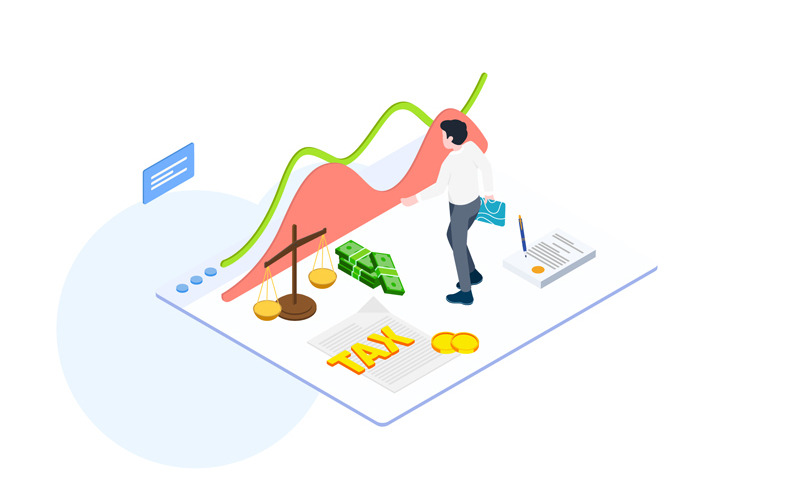 Download Иллюстрация "Pay tax 2 - Illustration" / Pay tax 2 - Illustration - Иллюстрация на тему графика isometric illustration blockchain platform finance report chart analysis growth device laptop bussiness strategy people design.
