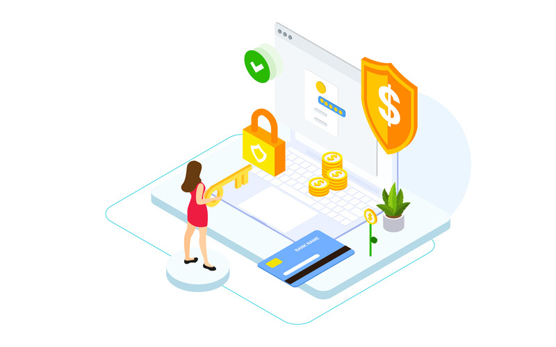 Download Иллюстрация "Payment security 1 - Illustration" / Payment security 1 - Illustration - Иллюстрация на тему графика isometric illustration blockchain platform finance report chart analysis growth device laptop bussiness strategy people design.