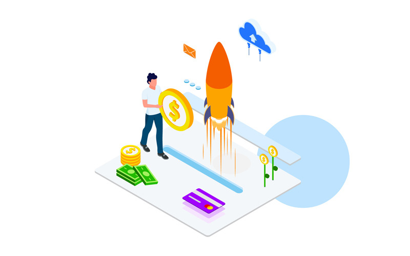 Download Иллюстрация "Quick money transfer 2 - Illustration" / Quick money transfer 2 - Illustration - Иллюстрация на тему графика isometric illustration blockchain platform finance report chart analysis growth device laptop bussiness strategy people design.