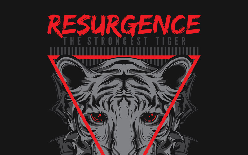 Download T-shirt Design "Resurgence - T-shirt Design" / Resurgence - T-shirt Design - T-shirt Design на тему графика illustration t-shirt design artwork apparel merch cartoon events fashion animal grayscale dark tiger beast red oriental mascot vintage