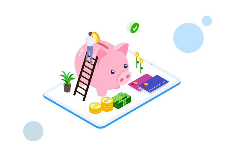 Download Иллюстрация "Saving money 1 - Illustration" / Saving money 1 - Illustration - Иллюстрация на тему графика isometric illustration blockchain platform finance report chart analysis growth device laptop bussiness strategy people design.
