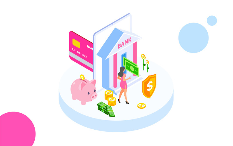 Download Иллюстрация "Saving money 2 - Illustration" / Saving money 2 - Illustration - Иллюстрация на тему графика isometric illustration blockchain platform finance report chart analysis growth device laptop bussiness strategy people design.