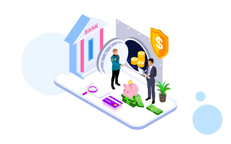Download Иллюстрация "Saving money 4 - Illustration" / Saving money 4 - Illustration - Иллюстрация на тему графика isometric illustration blockchain platform finance report chart analysis growth device laptop bussiness strategy people design.