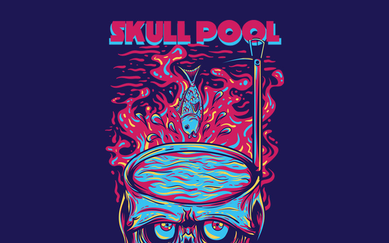 Download T-shirt Design "Skull Pool - T-shirt Design" / Skull Pool - T-shirt Design - T-shirt Design на тему графика illustration t-shirt design artwork apparel merch cartoon events fashion funny skull pool holiday blue comic music tour mascot