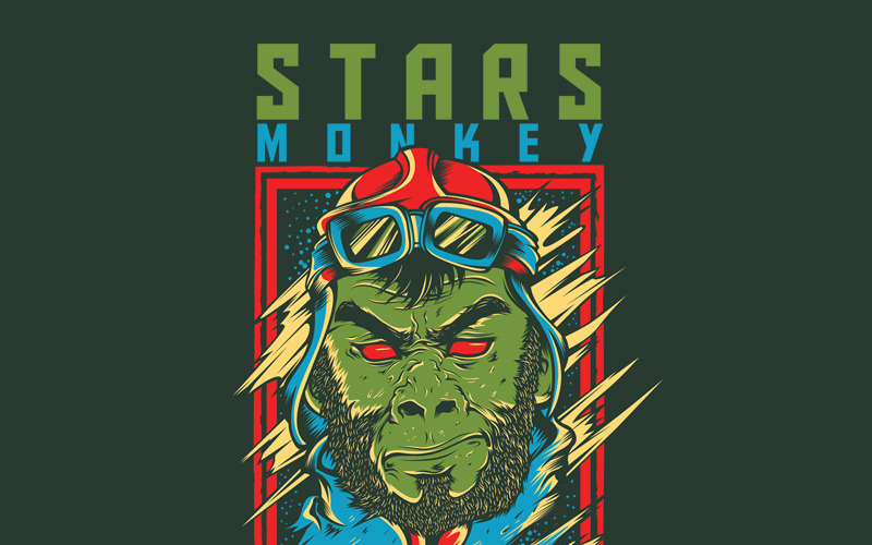 Download T-shirt Design "Stars Monkey Design - T-shirt Design" / Stars Monkey Design - T-shirt Design - T-shirt Design на тему графика illustration t-shirt design artwork apparel merch cartoon events fashion alien stars monkey animal imagination mascot music festical tour concert show