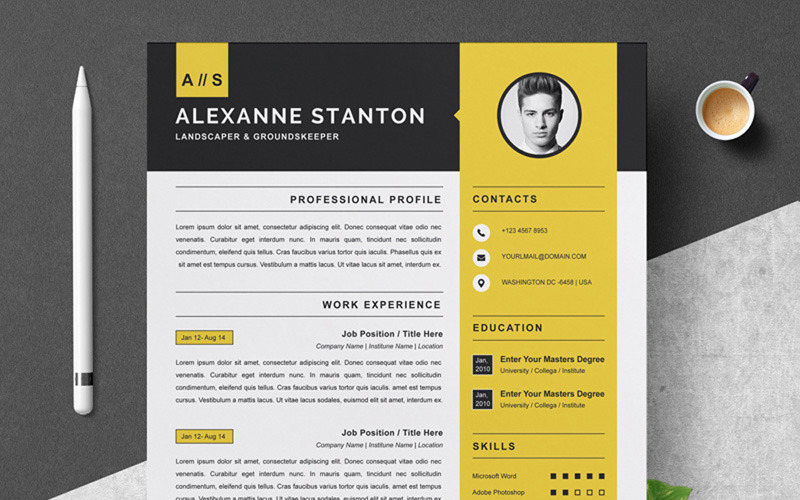 Download Резюме "Alexanne Resume Template" / Alexanne Resume Template - Резюме на тему графика 1 page resume 2 clean cv cover letter design template illustrator eps mac pages microsoft word modern photoshop psd professional