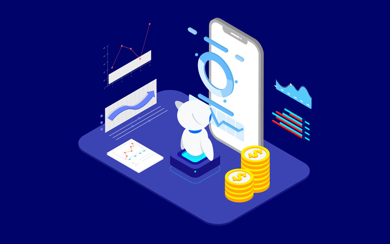 Download Иллюстрация "Analysis in Financial with AI Isometric 3 - T2 - Illustration" / Analysis in Financial with AI Isometric 3 - T2 - Illustration - Иллюстрация на тему графика isometric illustration blockchain platform finance report chart analysis growth device laptop bussiness strategy people design.