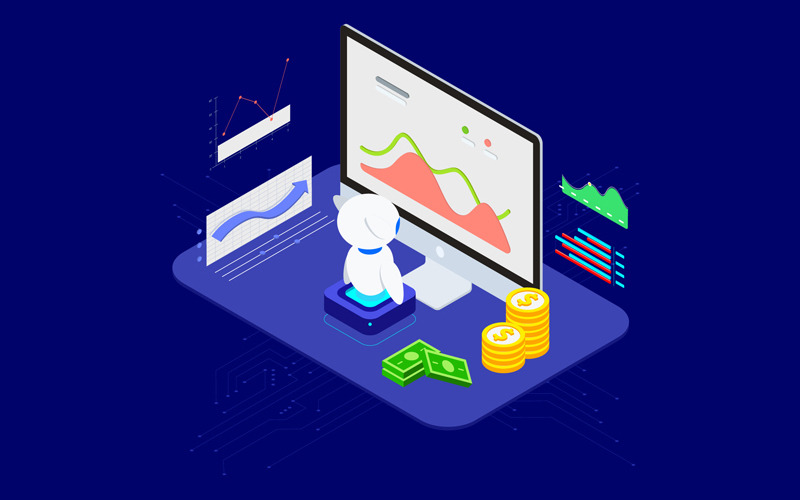 Download Иллюстрация "Analysis in Financial with AI Isometric 4 - T2 - Illustration" / Analysis in Financial with AI Isometric 4 - T2 - Illustration - Иллюстрация на тему графика isometric illustration blockchain platform finance report chart analysis growth device laptop bussiness strategy people design.