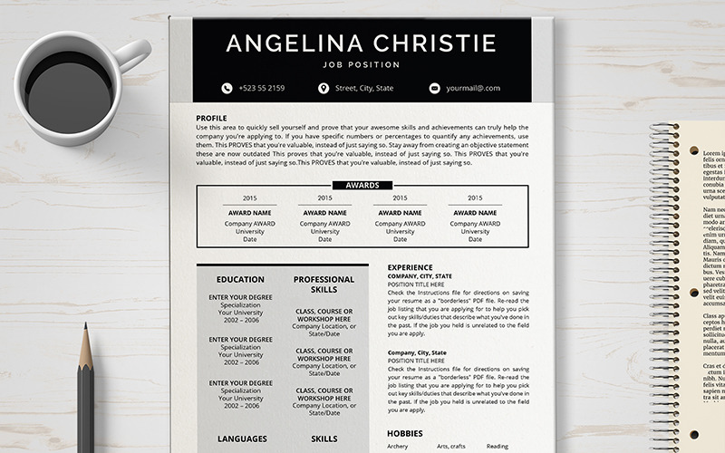 Download Резюме "Angelina Christie Resume Template" / Angelina Christie Resume Template - Резюме на тему графика a4,resume,clean,cv,cover,creative,curriculum,vitae,design,template,employment,job,modern,professional,simple,student,portfolio,career,templates,reference